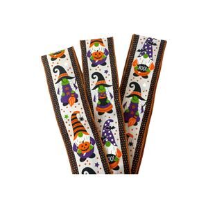 2.5” Wired Halloween Gnome Ribbon | Witch Gnomes Pumpkins Design | DIY Crafts